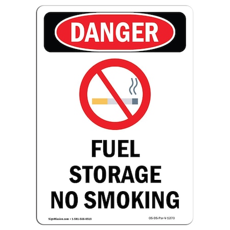 OSHA Danger Sign, Fuel Storage No Smoking, 18in X 12in Rigid Plastic